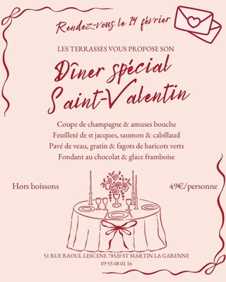 14 février - Dîner Saint Valentin aux Terrasses